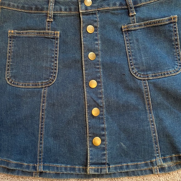 Blue Jean Skirt with Gold Buttons and 2 Pockets - Picture 2 of 6